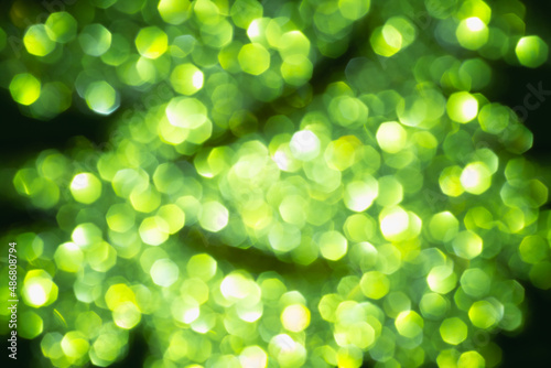 Shimmering blur spot light on green color background, Christmas concept
