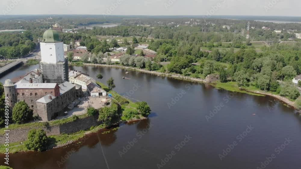 Aerial view of an old town of Vyborg city