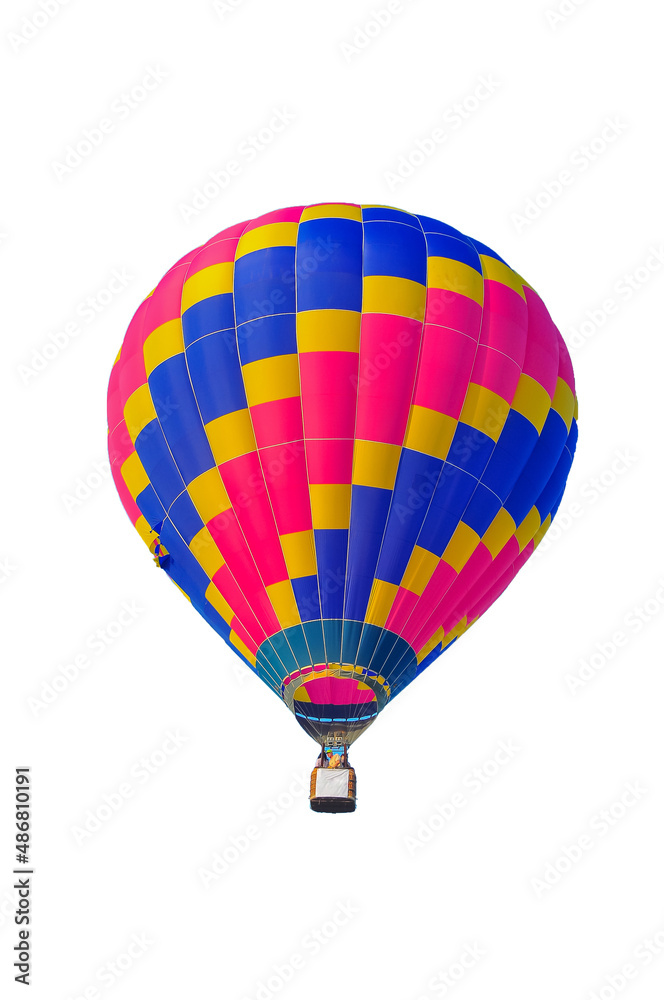 Fototapeta premium Beautiful colorful hot air balloon flying with isolated on a white background and clipping path.