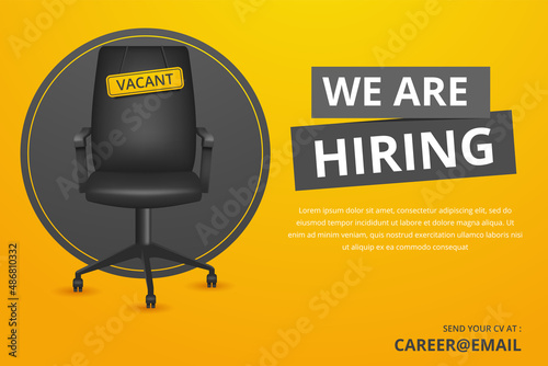 We're hiring with office chair and a sign vacant