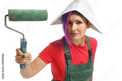 Female painter in paper hat...