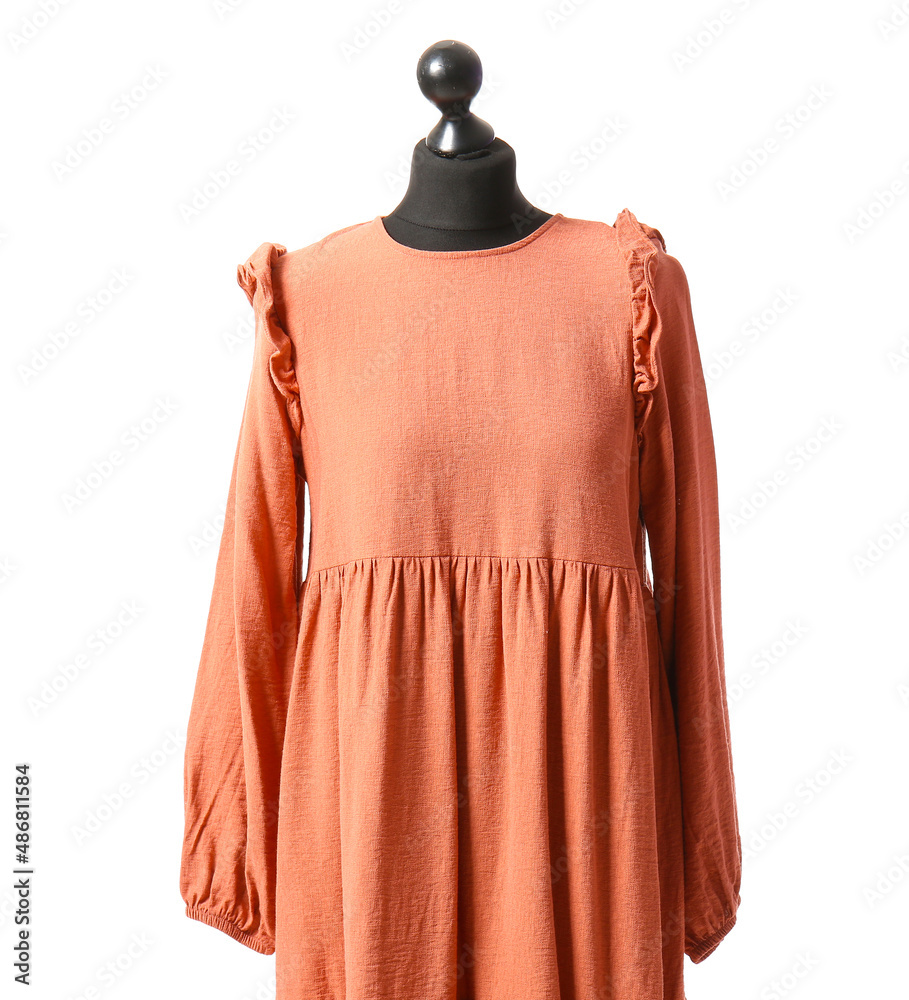 Mannequin with trendy dress on white background, closeup Mannequin with trendy dress on white background, closeup