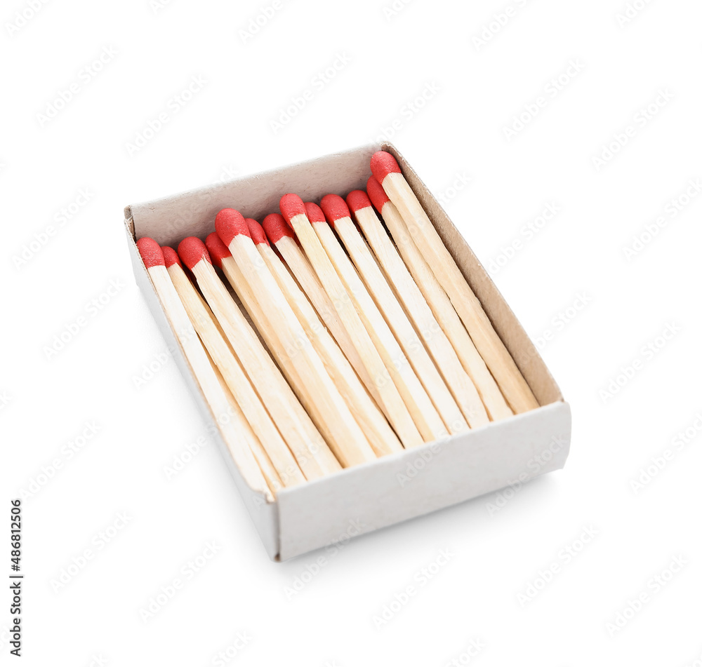 Box with new matchsticks on white background Box with new matchsticks on white background