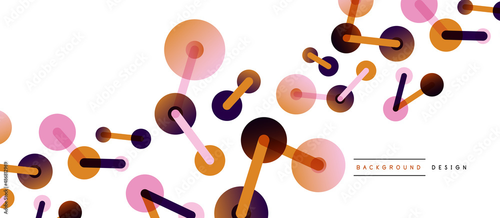 Fototapeta Abstract background. Round dots connected by lines. Trendy techno business template for wallpaper, banner, background or landing