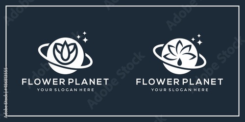 planet with flower logo design