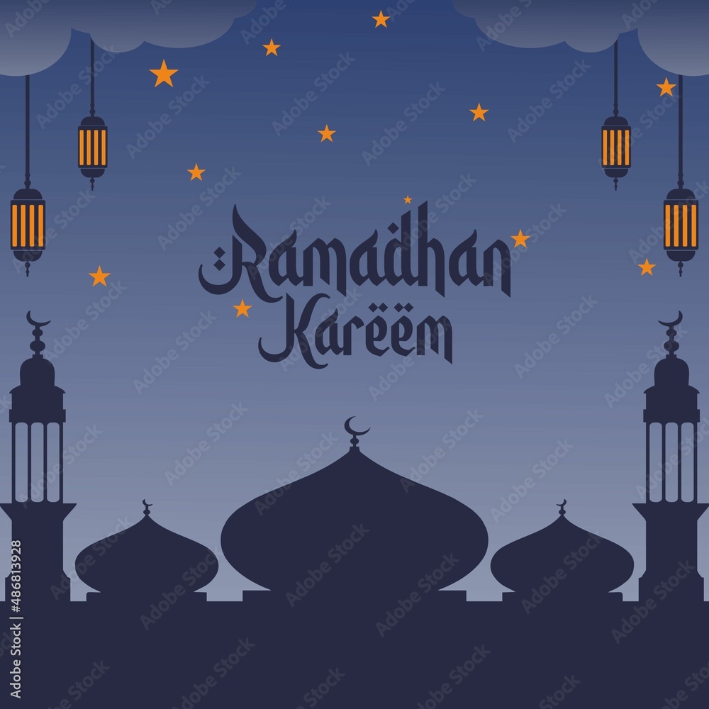 ramadan background template,simple  and  attractive 
 with mosque sillhoute design. suitable for greeting card templates, social media content, company, business, etc