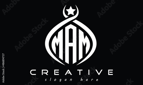 MAM three letters monogram curved oval initial logo design, minimalist modern creative logo, vector template