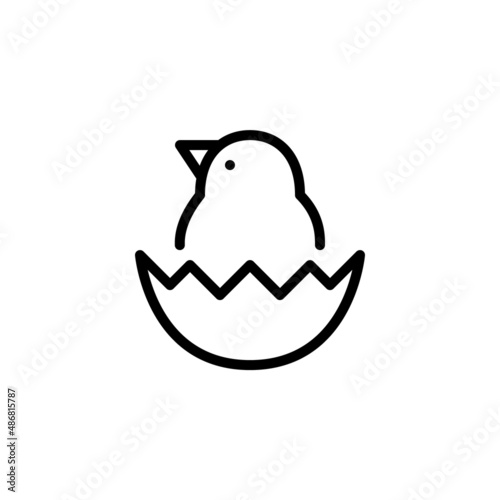 Chicken hatching out of an egg. Pixel perfect, editable stroke icon