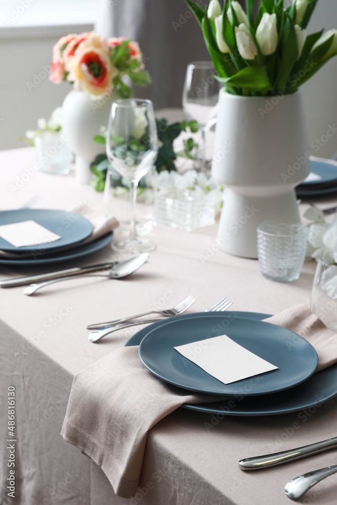 Fototapeta premium Stylish table setting with blank cards