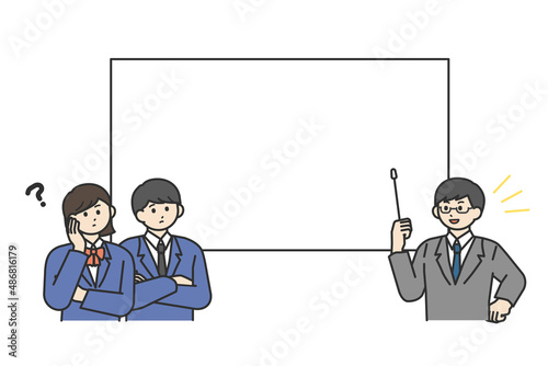 説明する先生と考えている生徒のイラスト素材