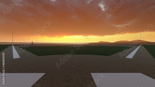 Baseball field with beautiful sky