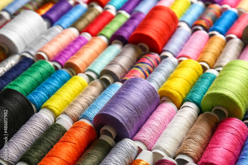 Set of spools with colorful sewing threads
