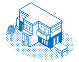 モダンな戸建て住宅のクリップアート　線画　アイソメトリック図法