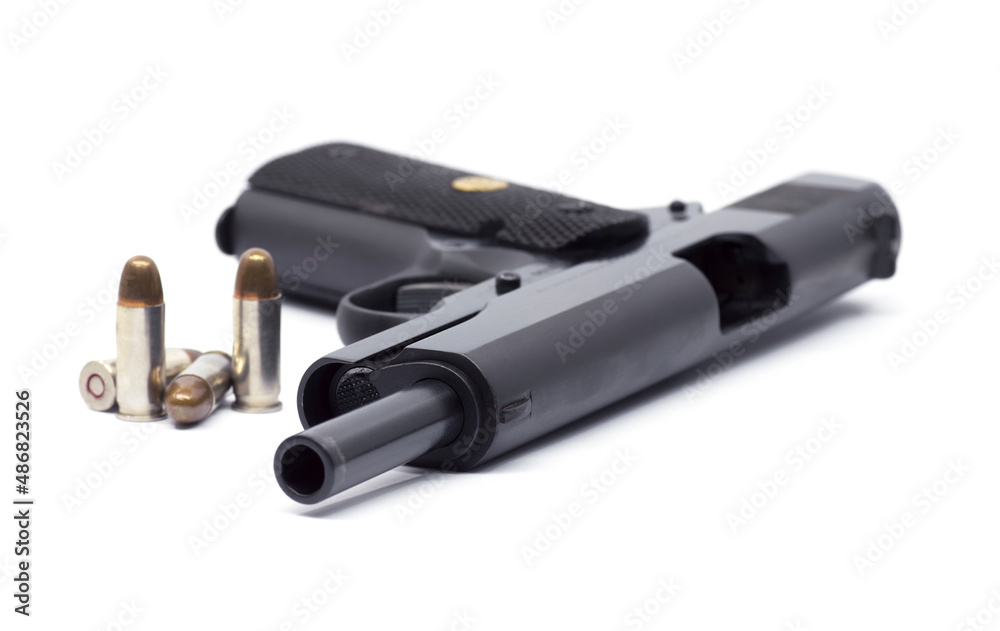 gun with ammunition isolated on a white background. gun with ammunition isolated on a white background.