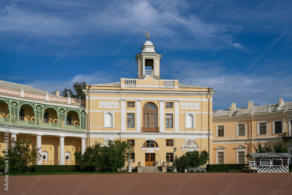 View of the Northern Square building of the Pavlovsk Summer Palace on a sunny day, Pavlovsk, St. Petersburg, Russia