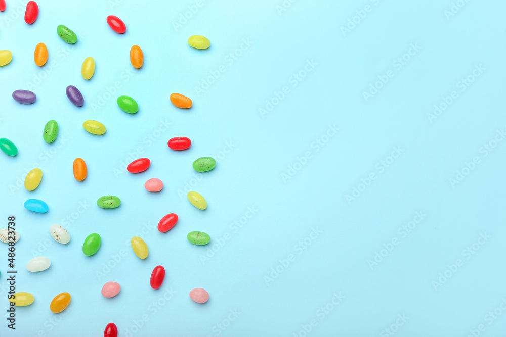 Different jelly beans on blue background Different jelly beans on blue background