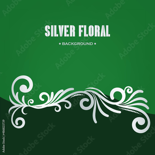 Luxury stylish invitation green Background with silver floral element