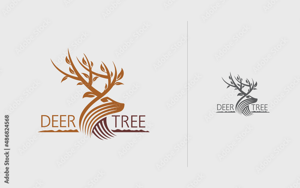 Deer and tree in one logo, Deer logo vector template design with lines and layout, tree logo in another style, or creative tree logo. Deer and tree in one logo, Deer logo vector template design with lines and layout, tree logo in another style, or creative tree logo.