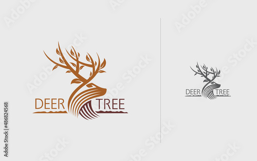 Deer and tree in one logo, Deer logo vector template design with lines and layout, tree logo in another style, or creative tree logo.