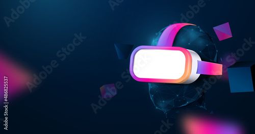 VR headset. Virtual reality glasses. Wireframe line, and triangle design. 3d model. Vector illustration