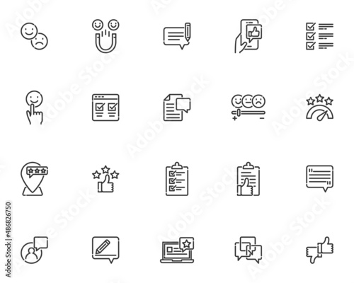 set of feedback line icons, review, testimonial, customer satisfaction