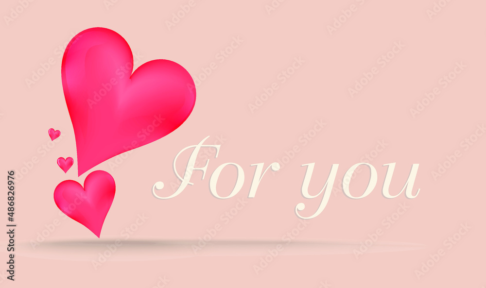 vector red heart shape on abstract pink background with text for you