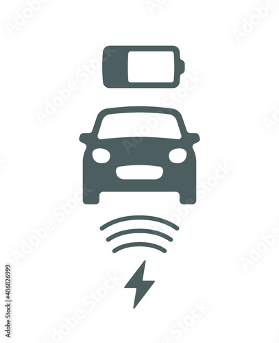 Wireless battery charging vehicle power station icon. Electric car charging illustration isolated. Green Electric  battery refilling point vector symbol. Renewable eco technologies. Vector layouts