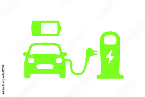 Electric car with plug graphic icon. Car charging station icon in trendy flat style. Electrical charging station symbol. Renewable eco technologies. Vector illustration. Battery charging grades icons