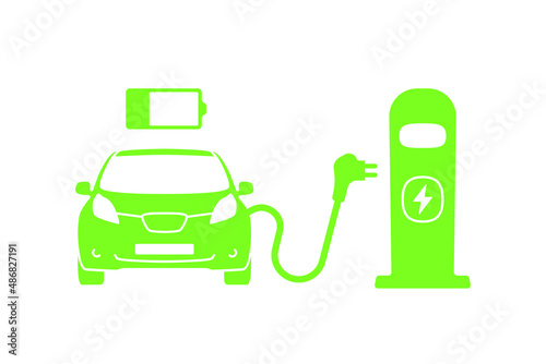 Electric car with plug graphic icon. Car charging station icon in trendy flat style. Electrical charging station symbol. Renewable eco technologies. Vector illustration. Battery charging grades icons