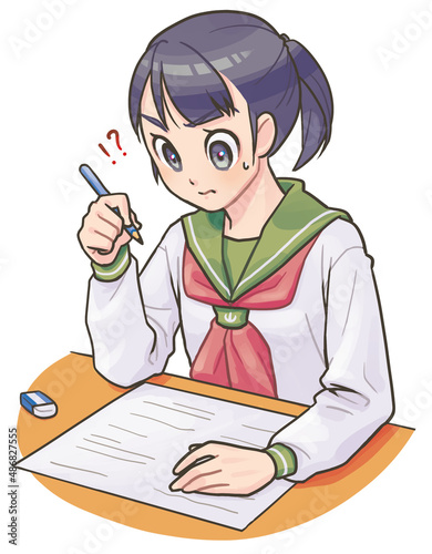 テストを受け難題に当たる女子学生(アニメタッチ)