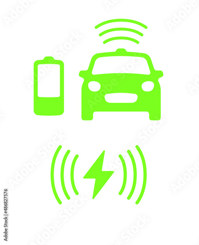 Wireless battery charging vehicle power station icon. Electric car charging illustration isolated. Green Electric  battery refilling point vector symbol. Renewable eco technologies. Vector layouts