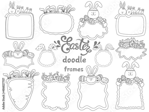 Cute easter pattern frame designed in doodle style For decorating pages, work cheeses, covers, coloring activities for kids, students, teachers, name tags, title frames, text frames and more.