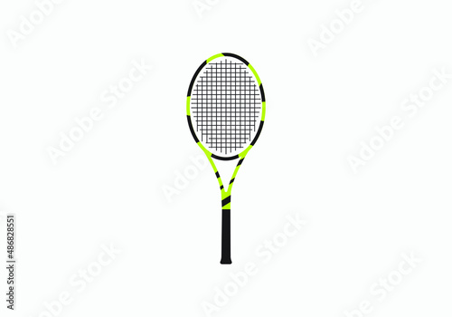 Single big tennis racket isolated on white background. Black silhouette of a racket, an element of sports games, equipment. Vector illustration. © Muhammad
