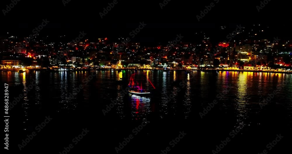 Saranda city and port in Albania at night Saranda city and port in Albania at night