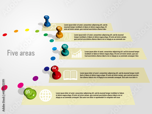 ピンの刺さった紙で5つの分野を説明するためのインフォグラフィック