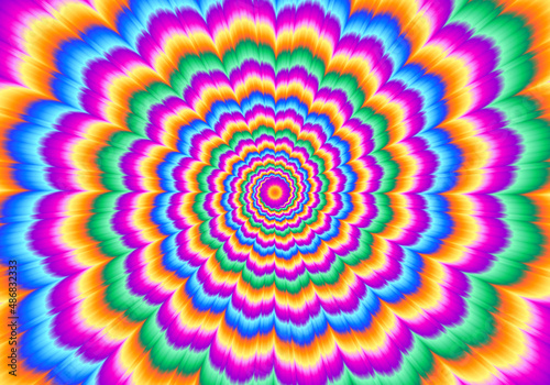 Pulsing colorful spirals. Optical illusion of movement.