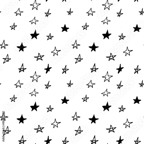 star seamless pattern hand drawn doodle. vector, nordic, scandinavian. wallpaper, textile, wrapping paper, background. sky, night, nursery decor.