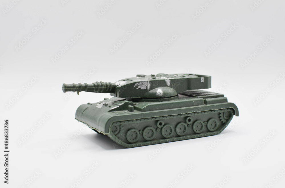 plastic tank.a toy tank on a white background.