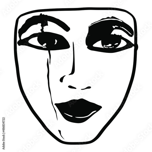 Ancient Egyptian mask. Beautiful female portrait. Black and white silhouette.