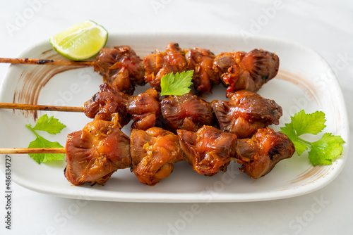 grilled chicken gizzard skewer with herbs and spices