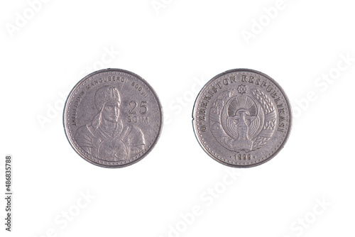 Coins of Uzbekistan. Khwarezmian ruler Jalal ad-Din Manguberdi depicted in the Uzbekistani 25 som coin. photo