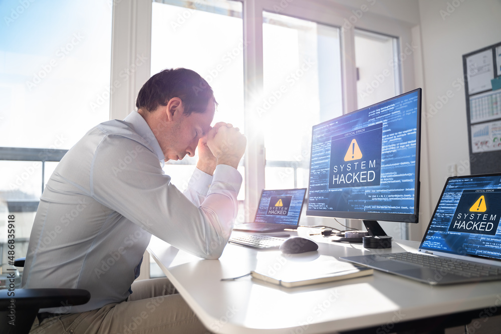 Ransomware Malware Attack. Business Computer Hacked Ransomware Malware Attack. Business Computer Hacked