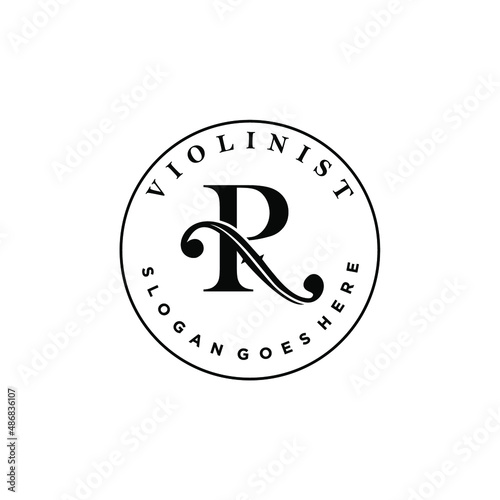 logo letter R and F-holes. violinist logo initials R. letter R logo violin character. letter R with violin hole