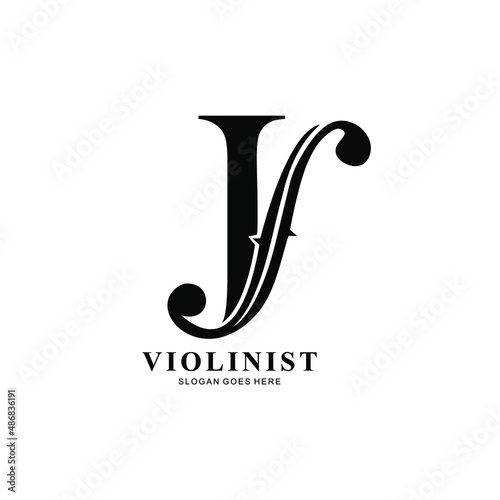 logo letter J and F-holes. violinist logo initials J. letter J logo violin character. letter J with violin hole
