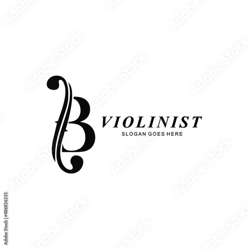 logo letter B and F-holes. violinist logo initials B. letter B logo violin character. letter B with violin hole