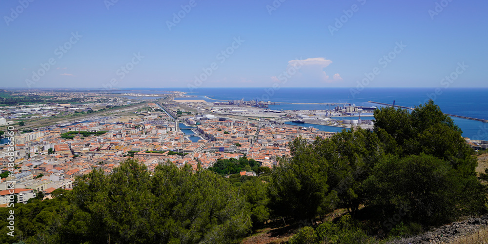 Sete panorama of french city port of town in Herault in France