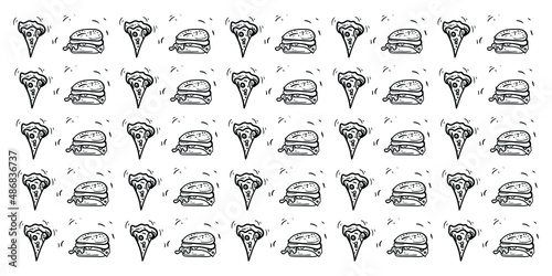 pizza and burger hand drawn background. vector background for burger and pizza pattern business.