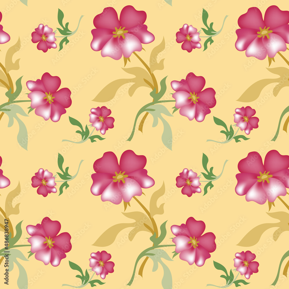 Seamless delicate pattern of pink flowers on a beige background
