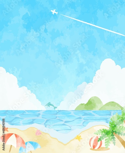 爽やかな夏の海辺のイラスト