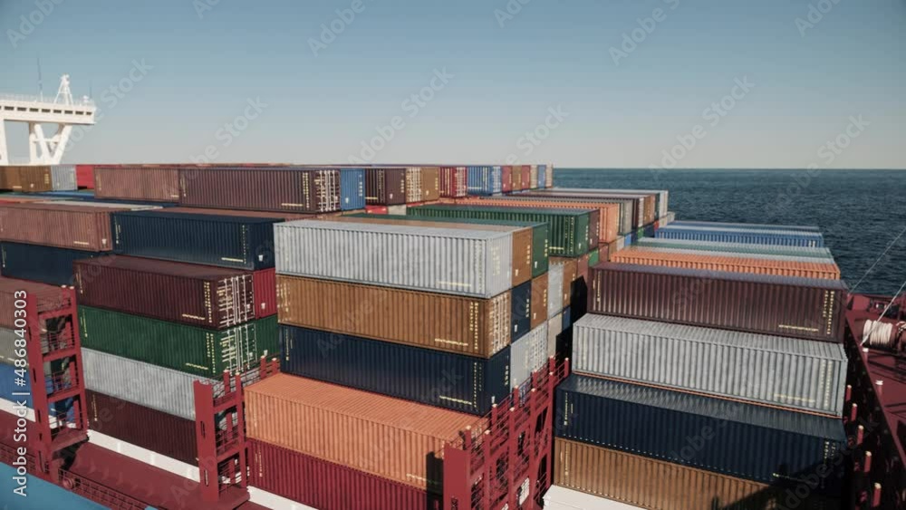 Logistics and transportation of Container. Freight train with cargo containers. Container ship, cargo trains and container truck. Business logistic import and export freight transportation